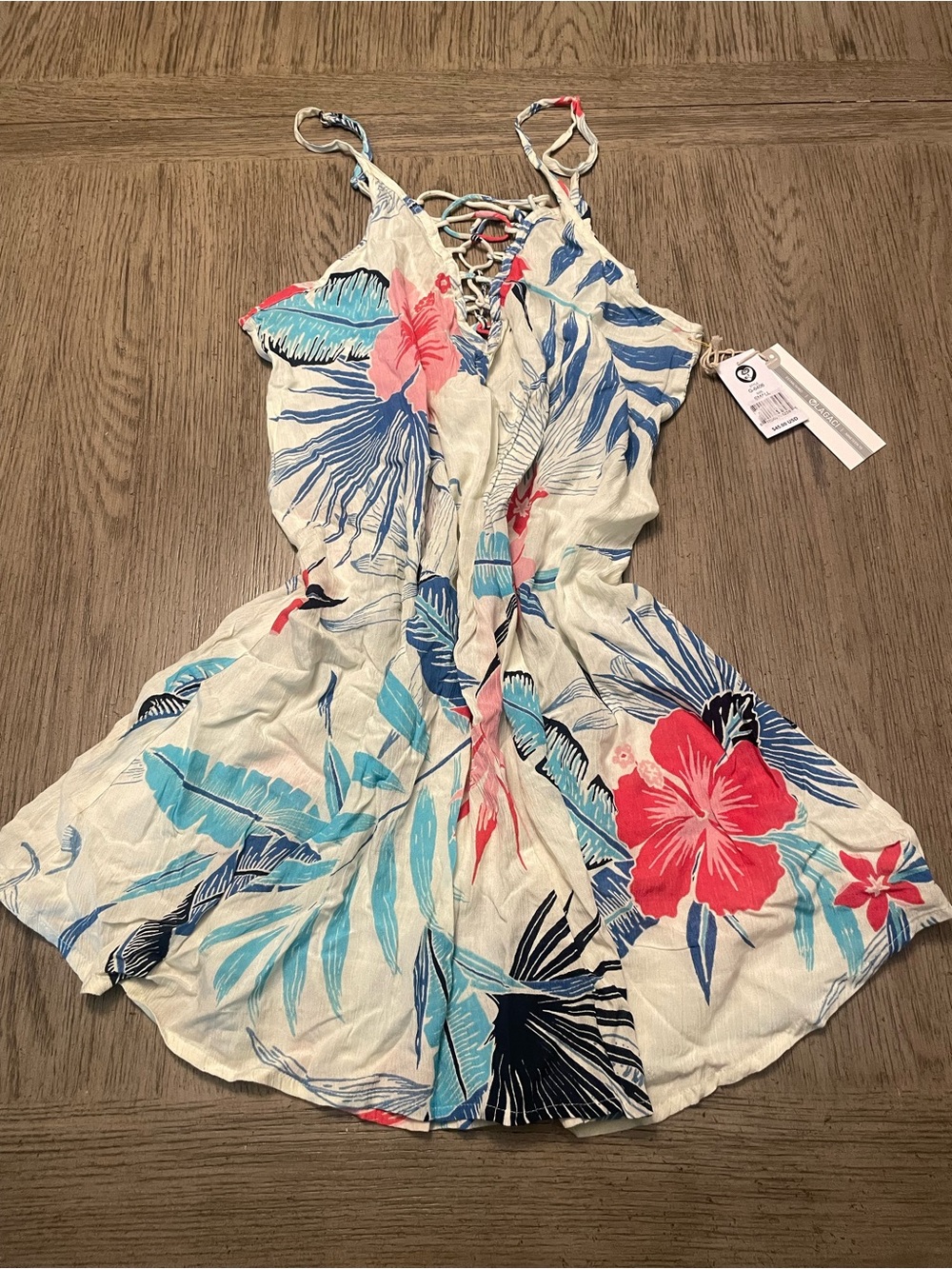 NWT Lagaci floral print swimsuit coverup, small, adjustable straps